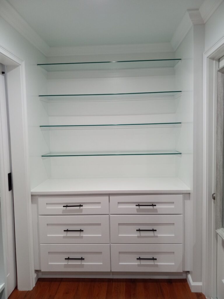 Glass Shelves Along With Closet